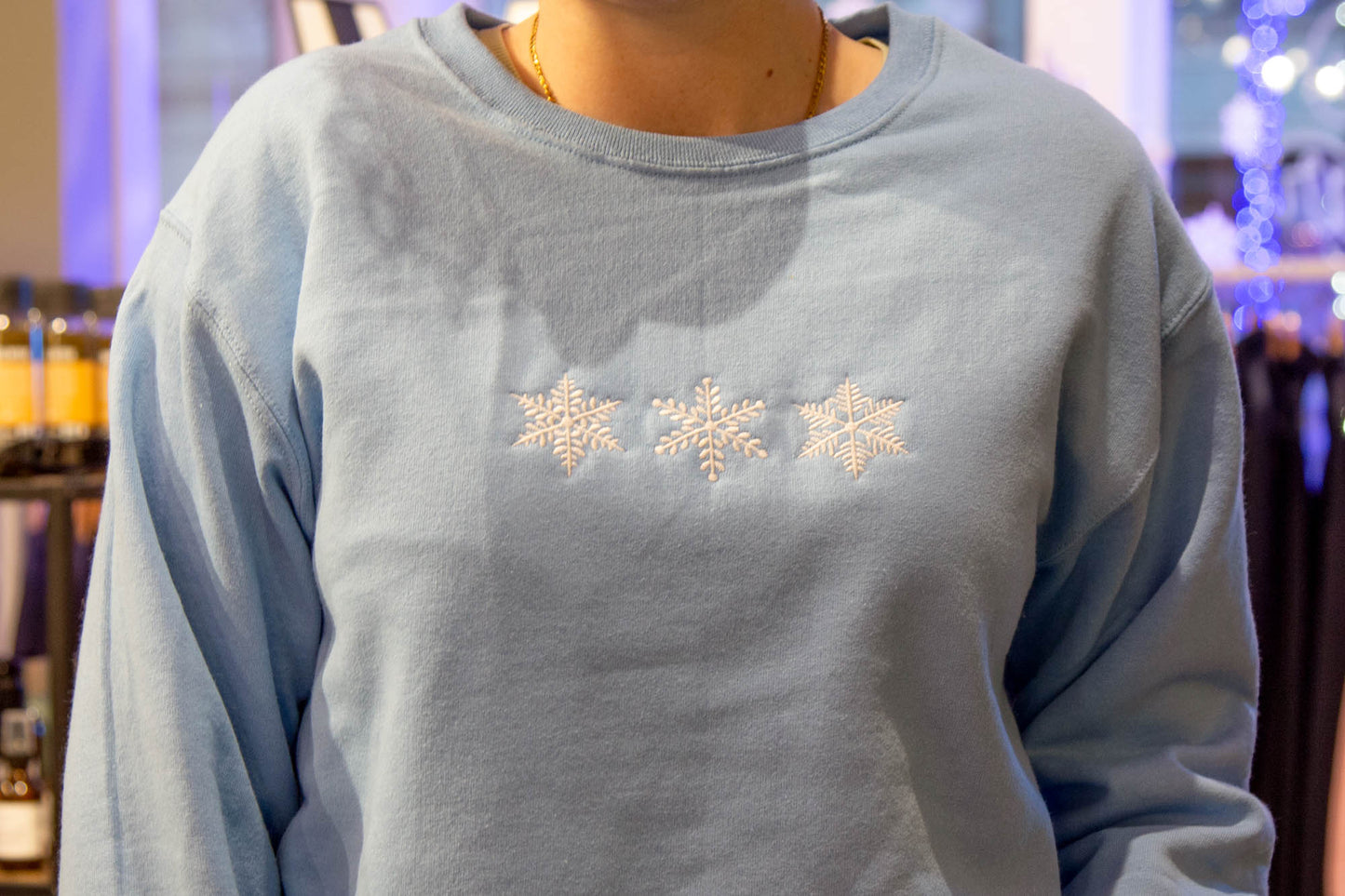 Embroidered Snowflakes Crew Sweatshirt