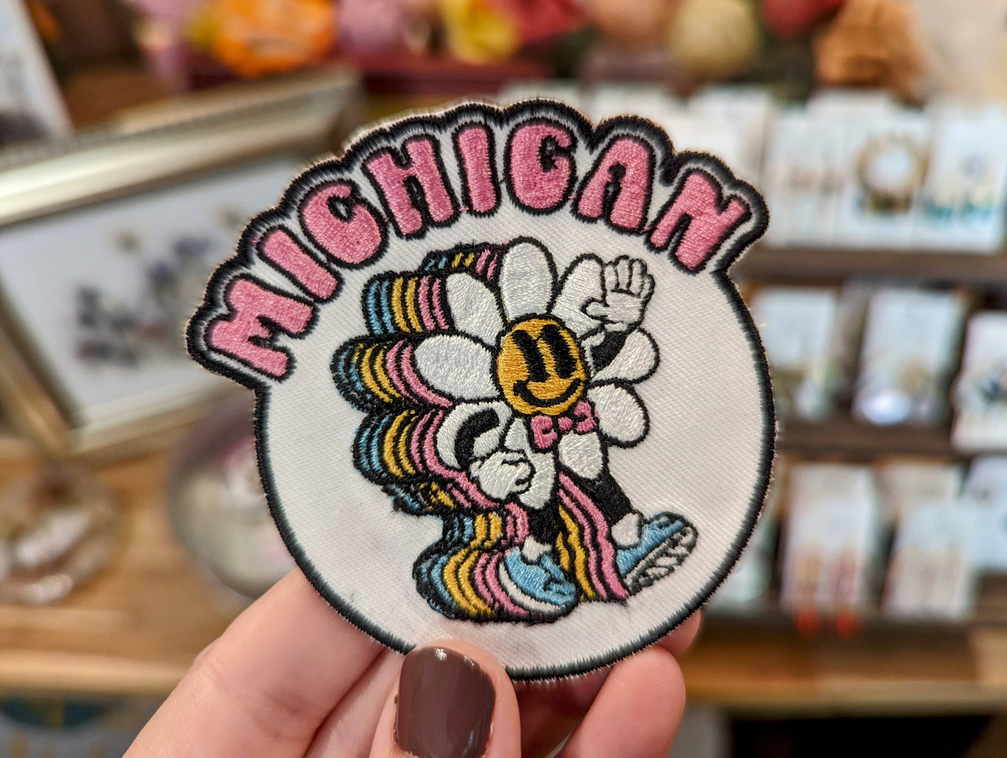 Waving Retro Michigander Heat Transfer Embroidered Patch