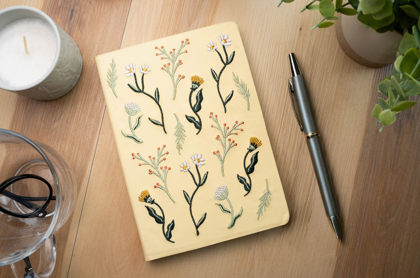 Butter Yellow Blooms Embroidered Journal