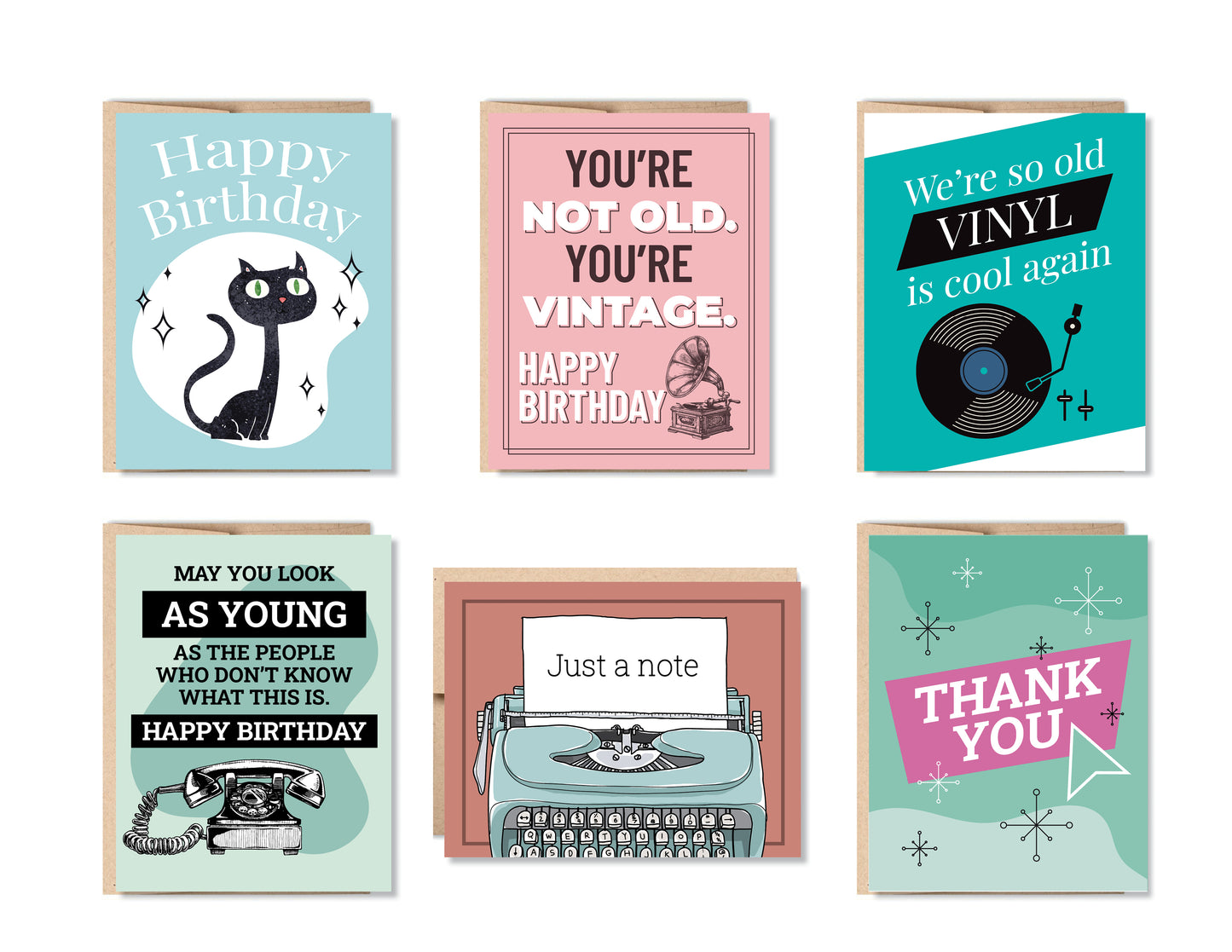 Retro Vibes Greeting Card Set or Single - Set #38