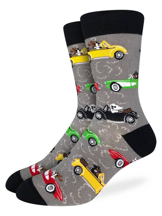 Men's Dogs Driving Cars Socks - Shoe Size 7-12