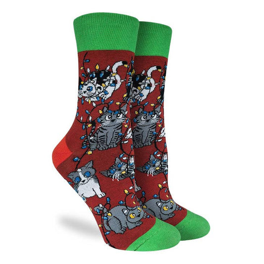 Women's Christmas Light Cats Socks - Shoe Size 5-9