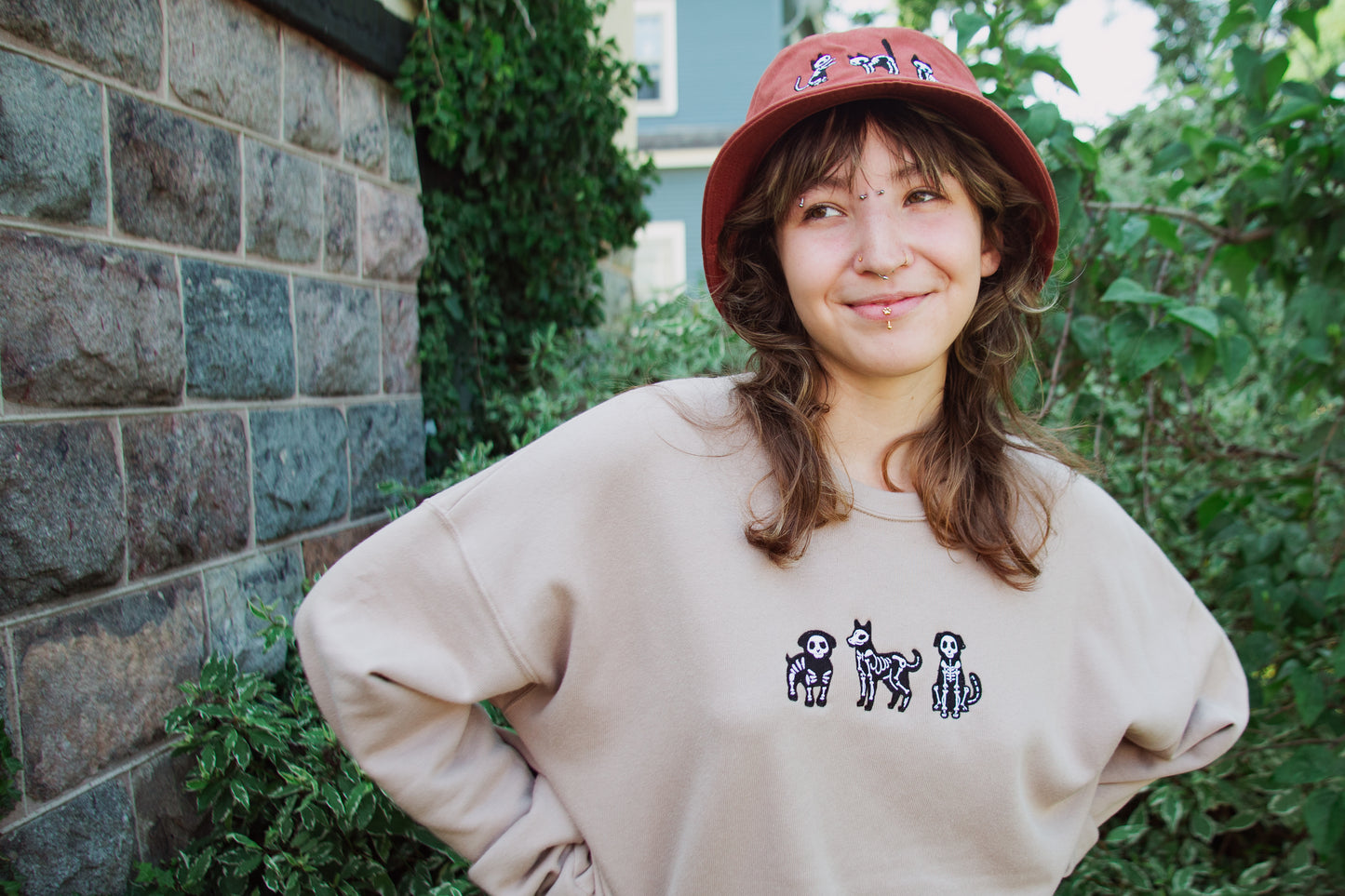 Embroidered Skelly Dog Sweatshirt