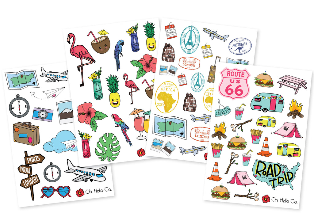 Travel Variety Stickers - Oh, Hello Stationery Co. bullet journal Erin Condren stickers scrapbook planner case customized gifts mugs Travlers Notebook unique fun 