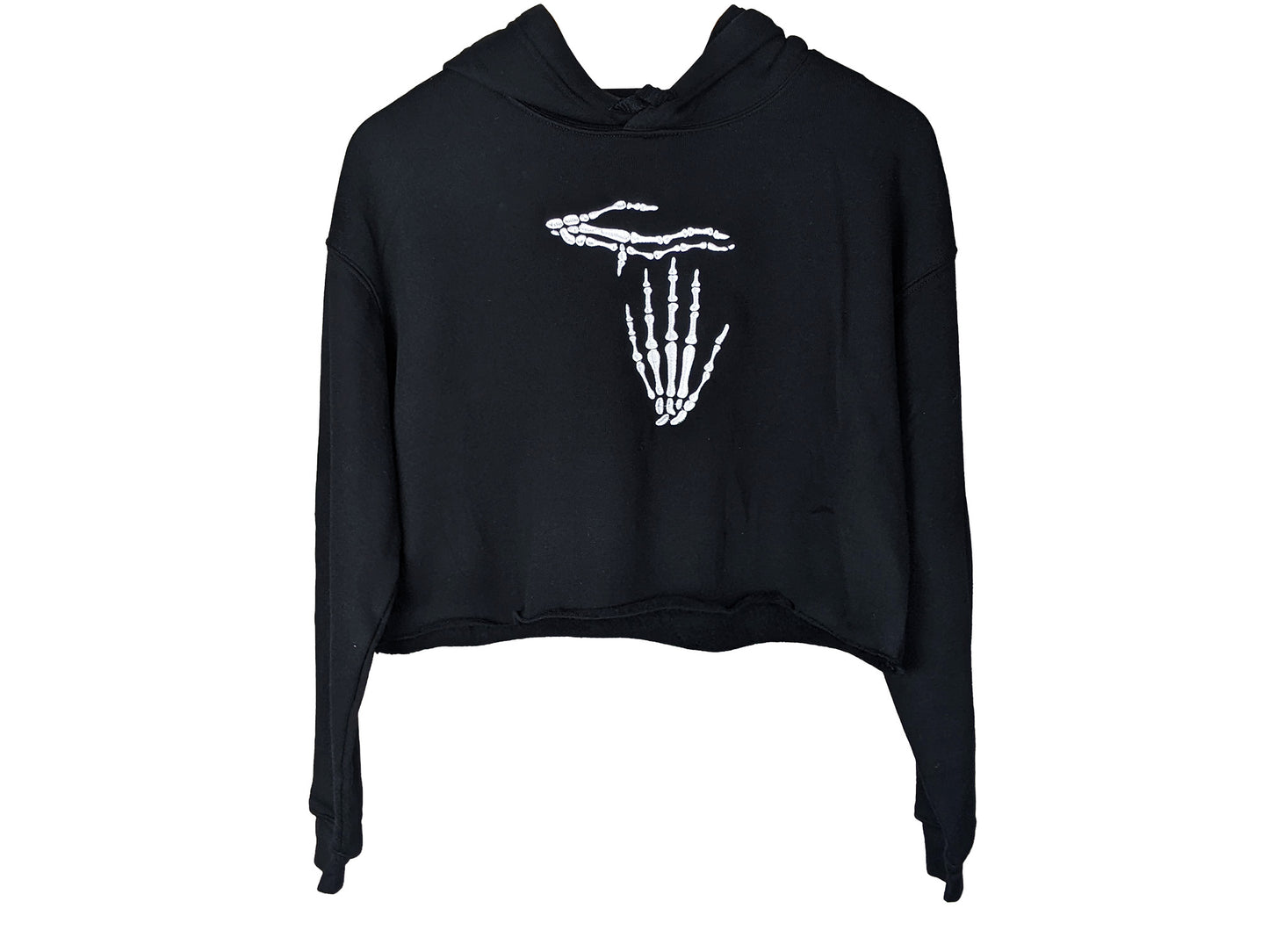 Embroidered Skeleton Hands Cropped Hoodie