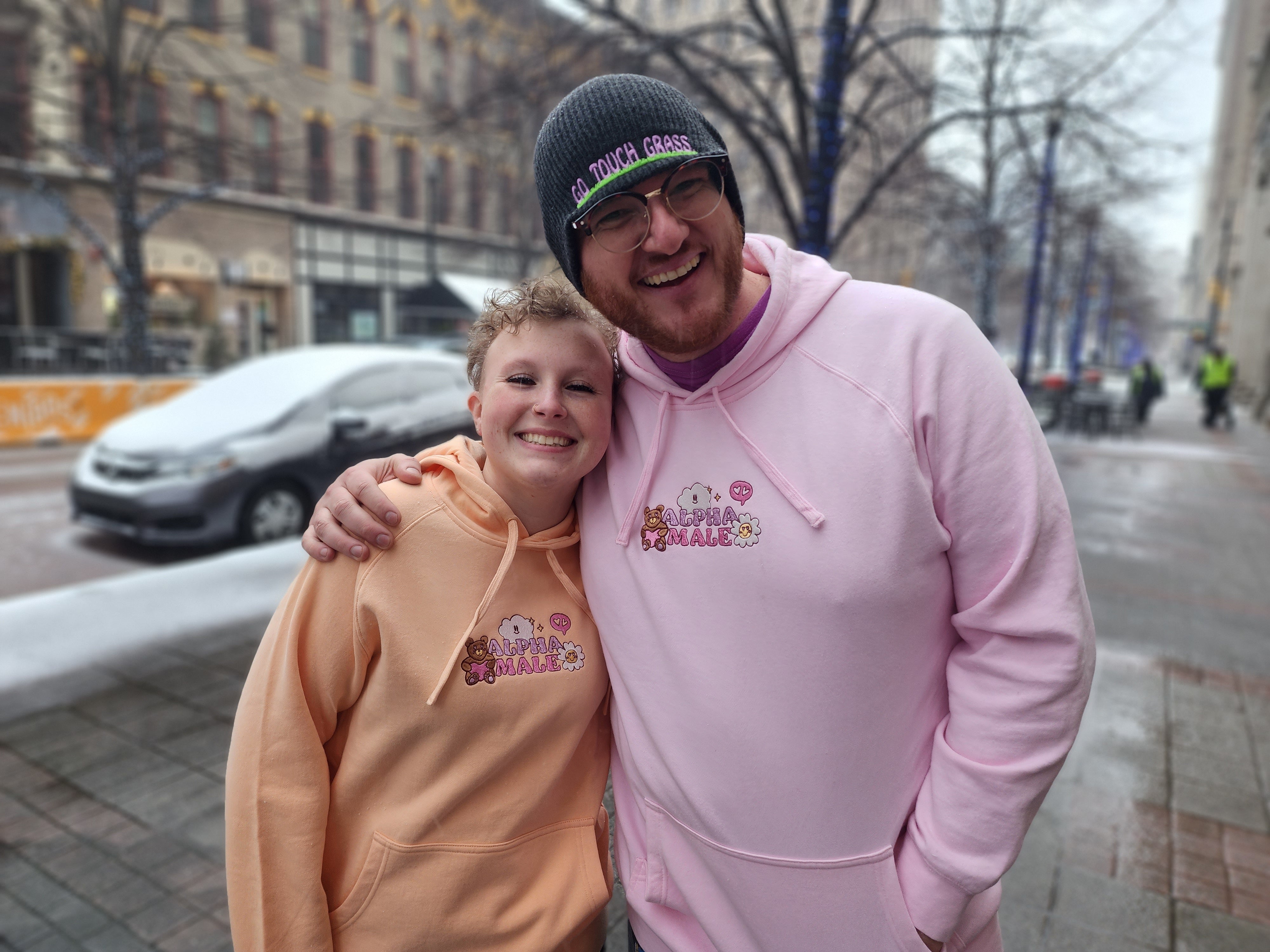 Embroidered Alpha Male Hoodie Pink Peach Oh Hello Companies