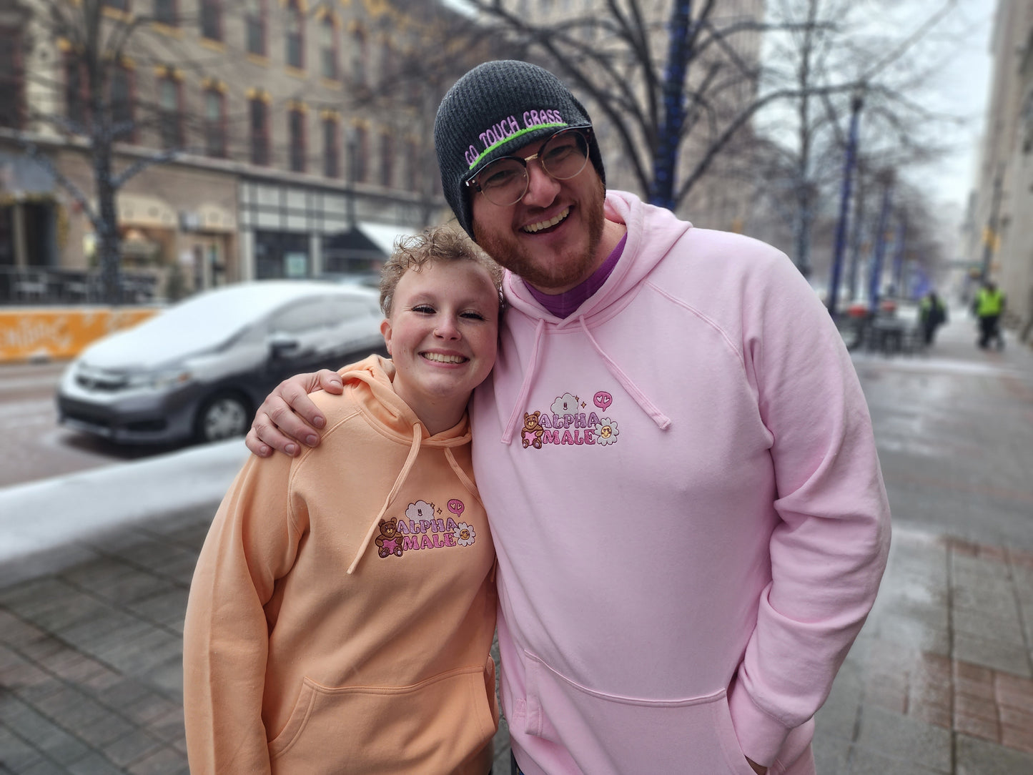 Embroidered Alpha Male Hoodie - Pink/Peach