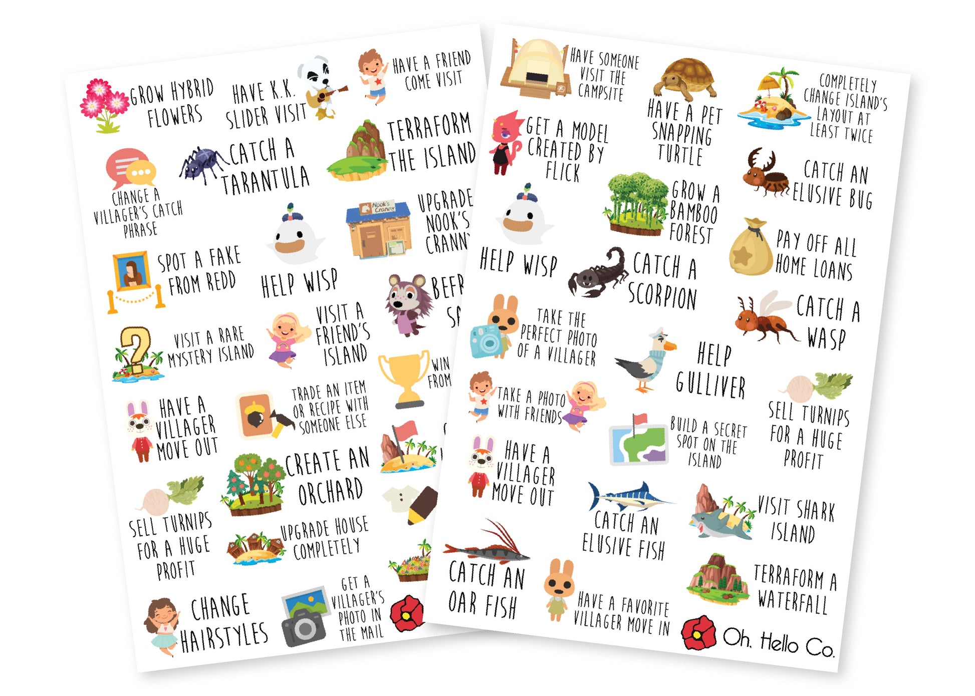 Animal Crossing Inspired Bucket List Stickers - Oh, Hello Stationery Co. bullet journal Erin Condren stickers scrapbook planner case customized gifts mugs Travlers Notebook unique fun 