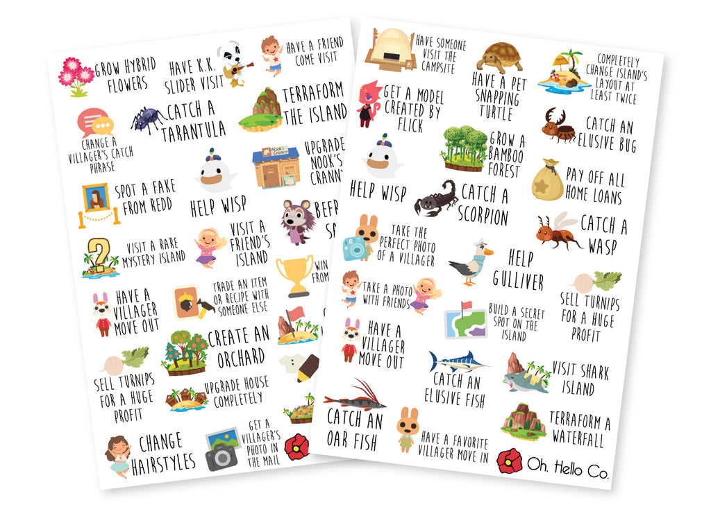 Animal Crossing Inspired Bucket List Stickers - Oh, Hello Stationery Co. bullet journal Erin Condren stickers scrapbook planner case customized gifts mugs Travlers Notebook unique fun 