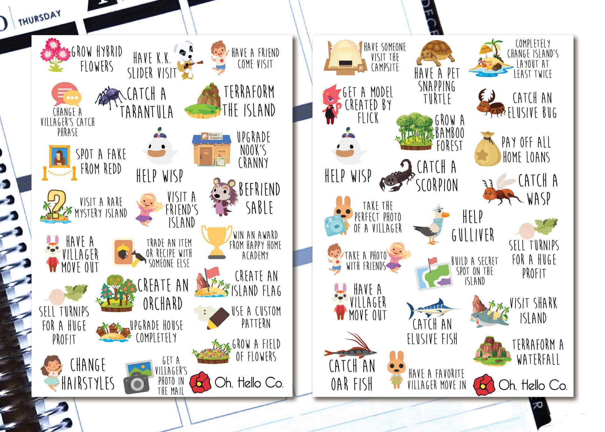 Animal Crossing Inspired Bucket List Stickers - Oh, Hello Stationery Co. bullet journal Erin Condren stickers scrapbook planner case customized gifts mugs Travlers Notebook unique fun 