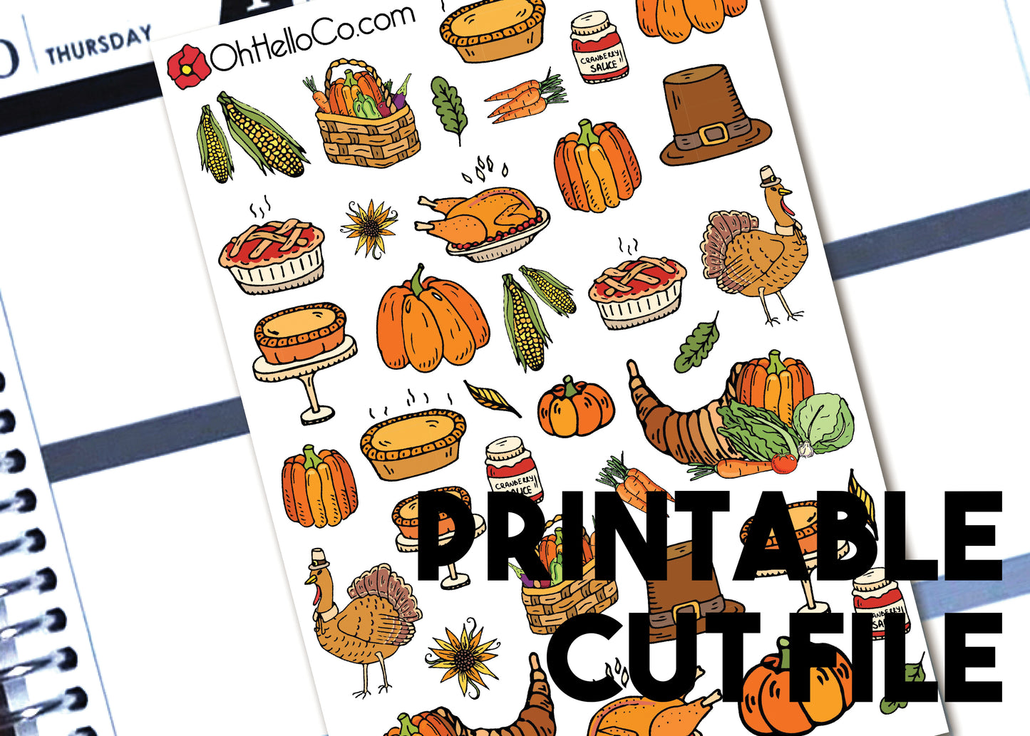 Thanksgiving Doodles - Printable Stickers for the Silhouette