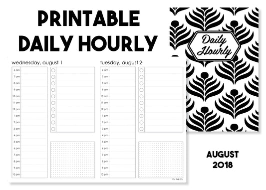 Printable Daily Hourly Traveler's Notebook Insert - August 2018 - Oh, Hello Stationery Co. bullet journal Erin Condren stickers scrapbook planner case customized gifts mugs Travlers Notebook unique fun 