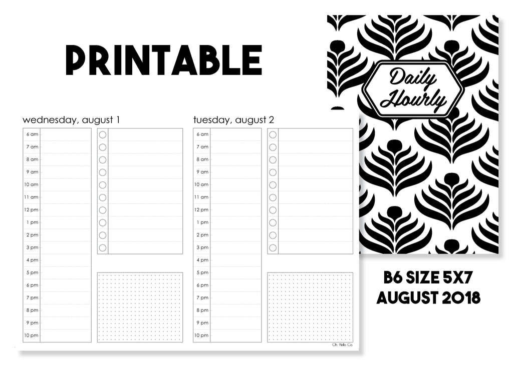 Printable Daily Hourly Traveler's Notebook Insert - August 2018 - Oh, Hello Stationery Co. bullet journal Erin Condren stickers scrapbook planner case customized gifts mugs Travlers Notebook unique fun 