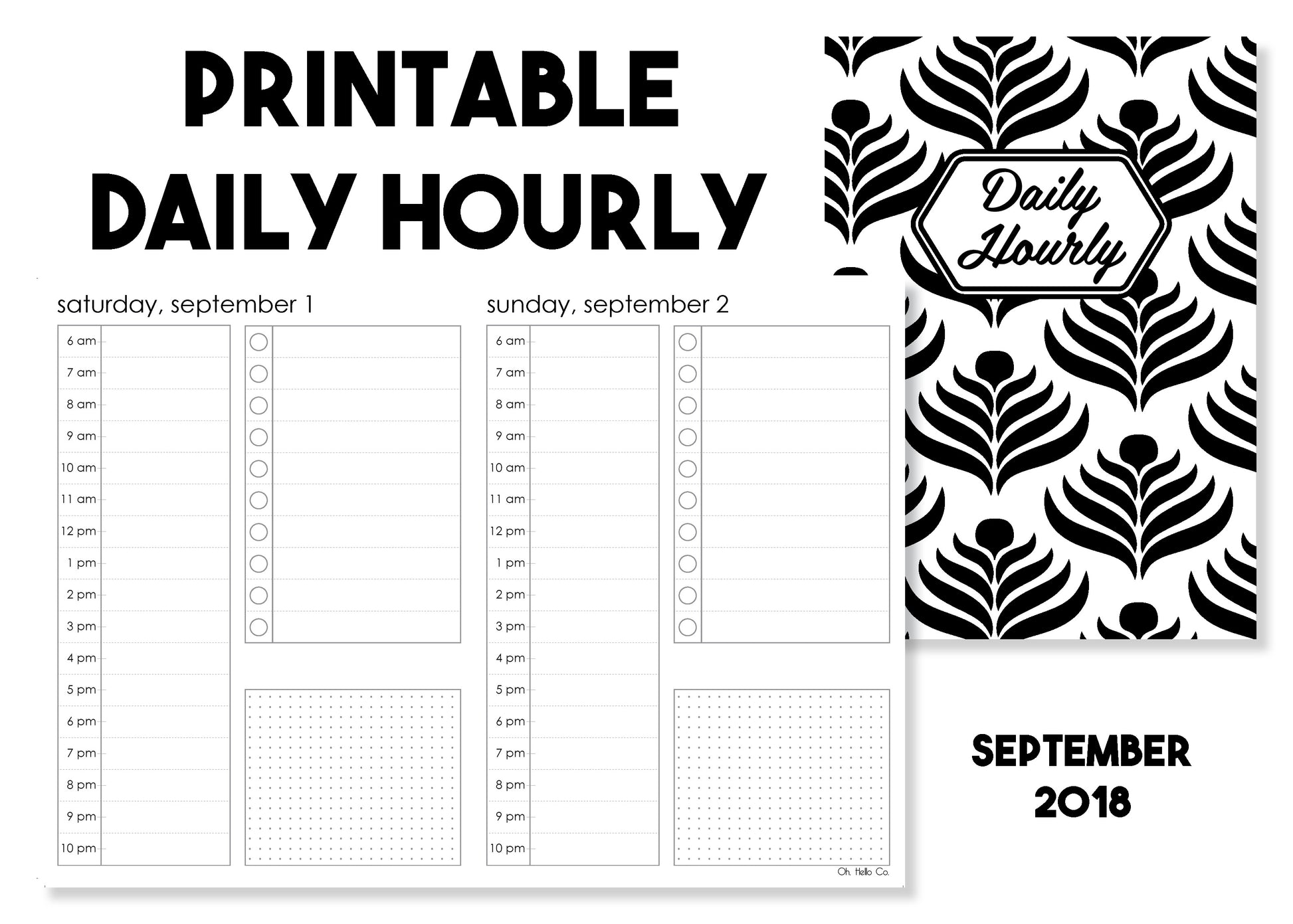 Printable Daily Hourly Traveler's Notebook Insert - September 2018 - Oh, Hello Stationery Co. bullet journal Erin Condren stickers scrapbook planner case customized gifts mugs Travlers Notebook unique fun 