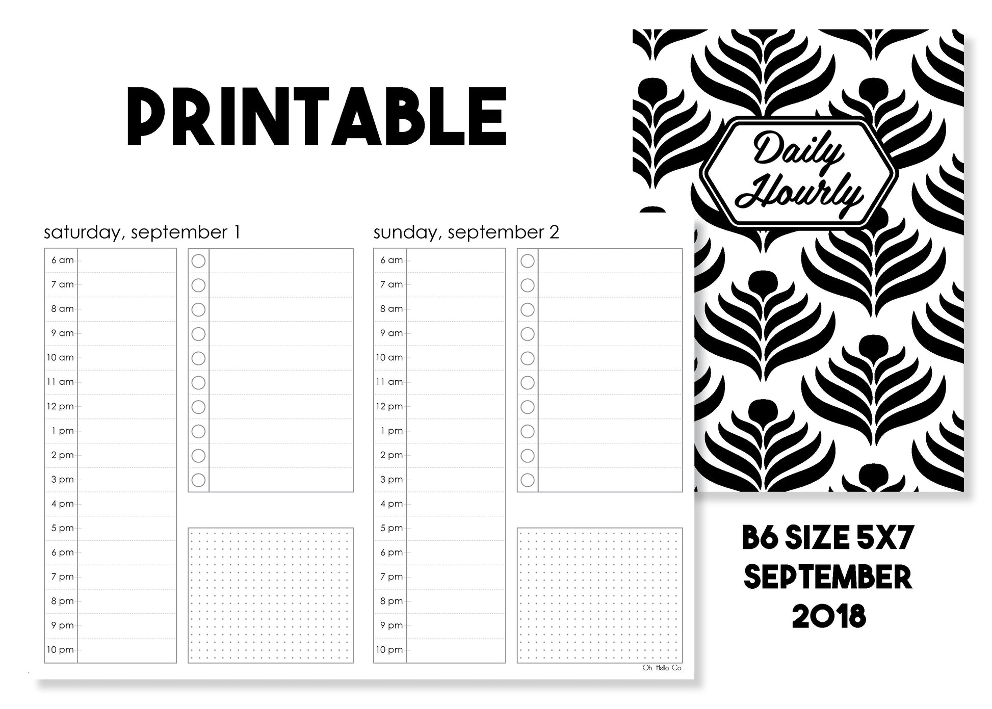 Printable Daily Hourly Traveler's Notebook Insert - September 2018 - Oh, Hello Stationery Co. bullet journal Erin Condren stickers scrapbook planner case customized gifts mugs Travlers Notebook unique fun 