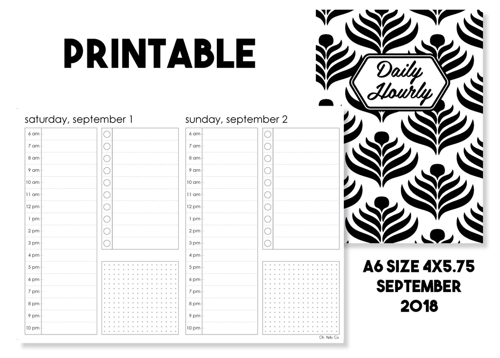 Printable Daily Hourly Traveler's Notebook Insert - September 2018 - Oh, Hello Stationery Co. bullet journal Erin Condren stickers scrapbook planner case customized gifts mugs Travlers Notebook unique fun 