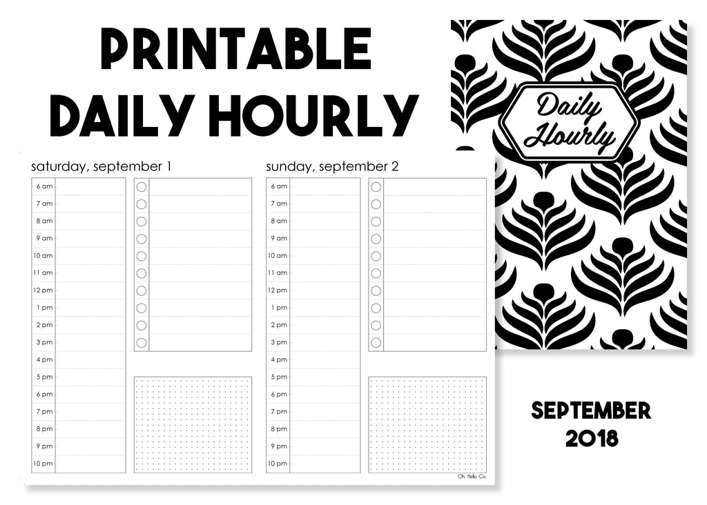 Printable Daily Hourly Traveler's Notebook Insert - September 2018 - Oh, Hello Stationery Co. bullet journal Erin Condren stickers scrapbook planner case customized gifts mugs Travlers Notebook unique fun 