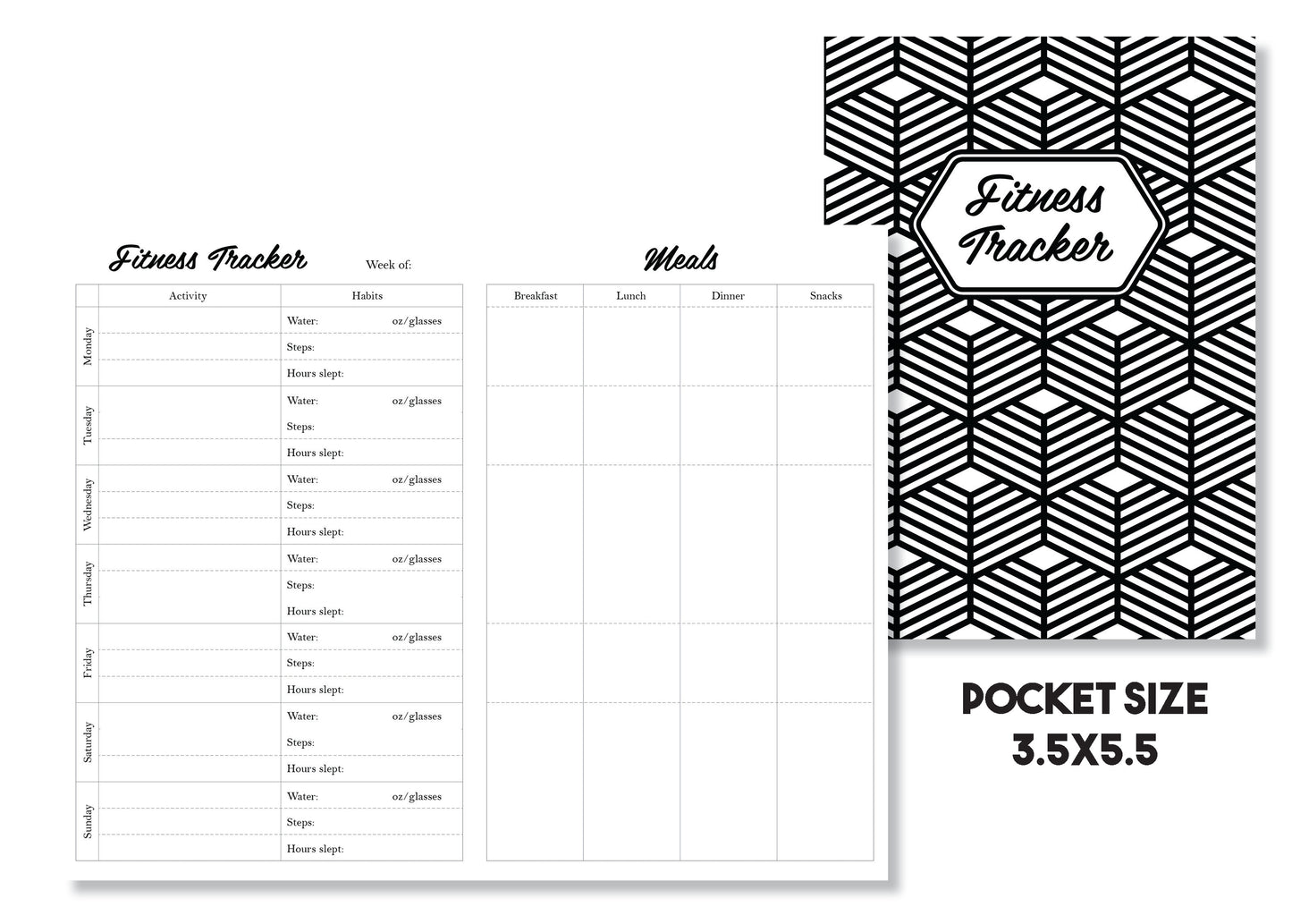 Weekly Fitness & Meal Tracker Traveler's Notebook Insert - Oh, Hello Stationery Co. bullet journal Erin Condren stickers scrapbook planner case customized gifts mugs Travlers Notebook unique fun 