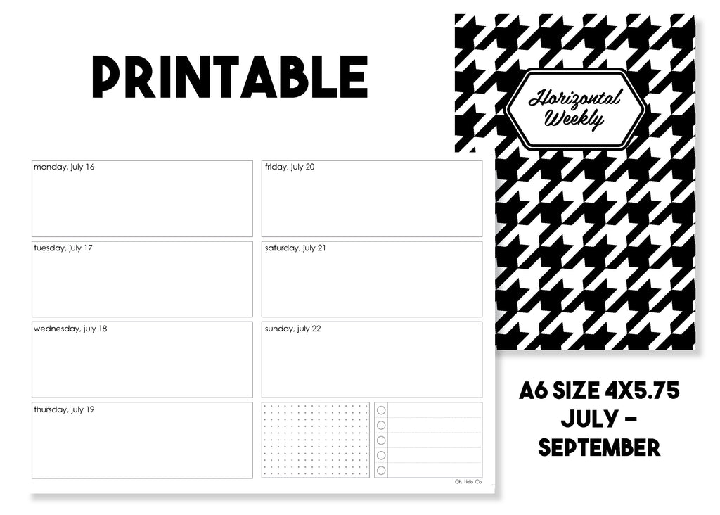 Printable Horizontal Weekly Traveler's Notebook Insert - July-September 2018 - Oh, Hello Stationery Co. bullet journal Erin Condren stickers scrapbook planner case customized gifts mugs Travlers Notebook unique fun 