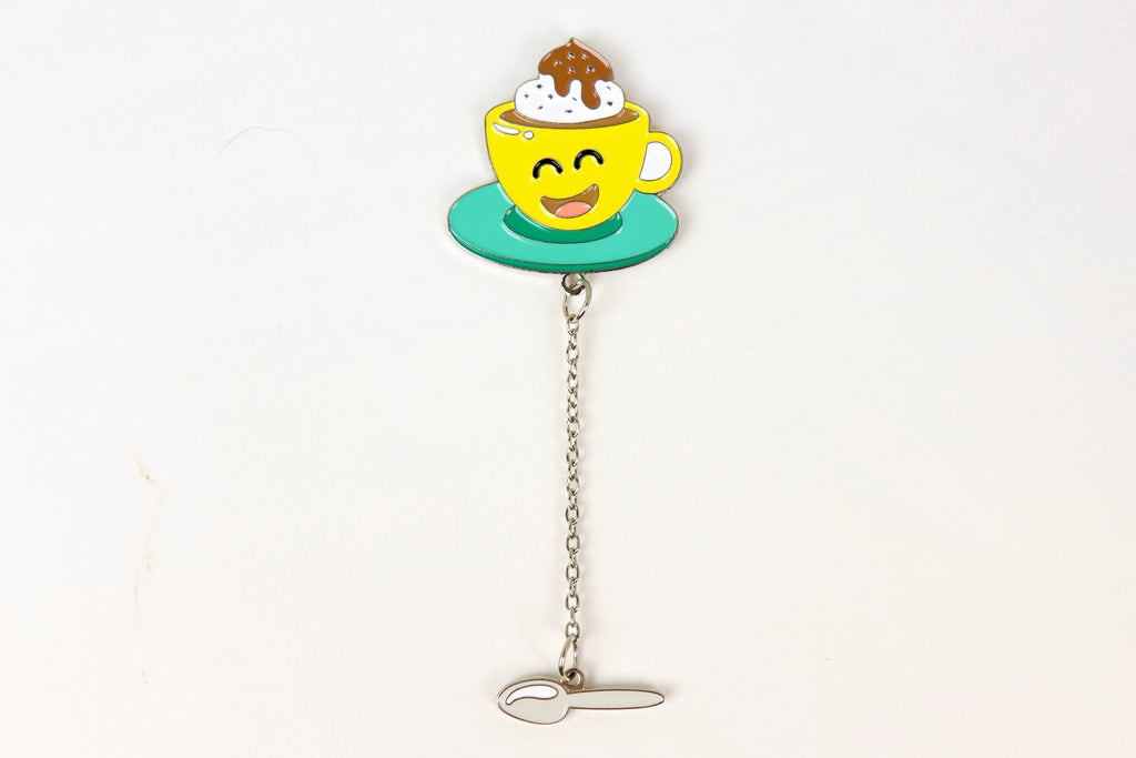 Coffee with Dangle Spoon Enamel Pin - Oh, Hello Stationery Co. bullet journal Erin Condren stickers scrapbook planner case customized gifts mugs Travlers Notebook unique fun 