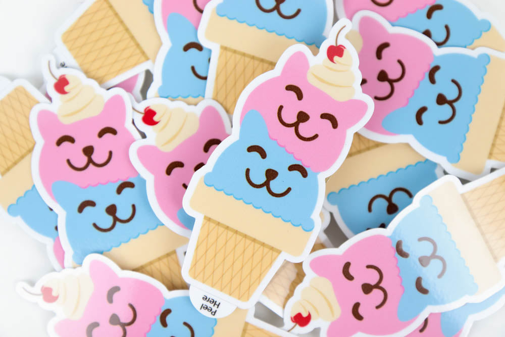 Double Cats Ice Cream Scoops Vinyl Sticker