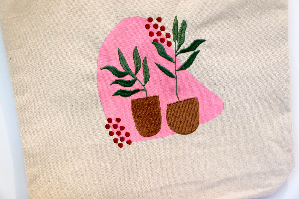 Embroidered Plant Tote Bag