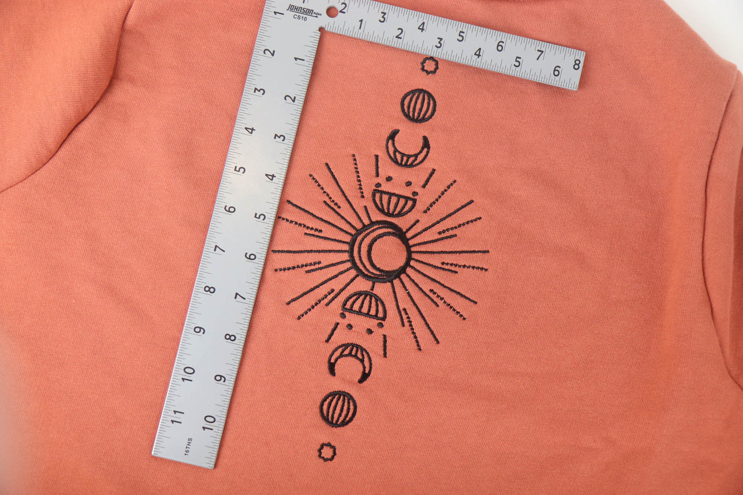 Embroidered Moon Phase Sweatshirt Burnt Orange