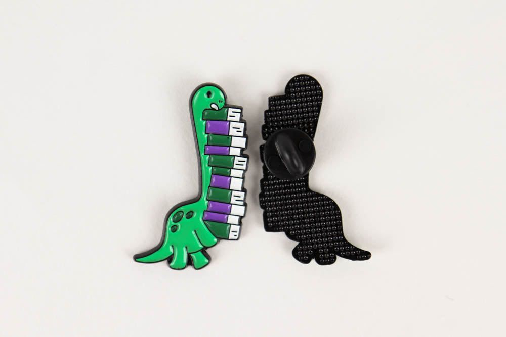 Dino with Books Enamel Pin