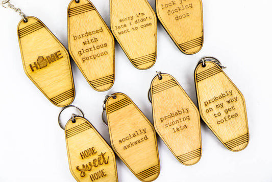 Laser Cut Wooden Hotel Keychain