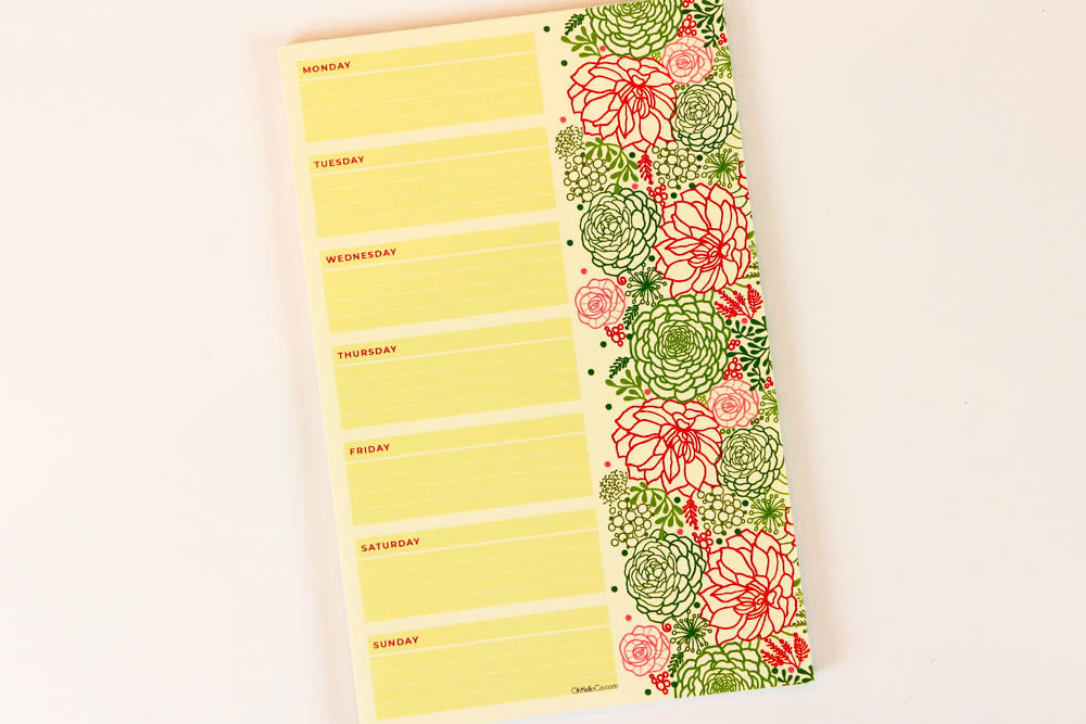 Green Blooms Weekly Large Notepad - Oh, Hello Stationery Co. bullet journal Erin Condren stickers scrapbook planner case customized gifts mugs Travlers Notebook unique fun 