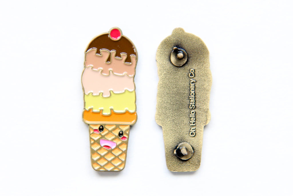 Ice Cream Cone Enamel Pin - Oh, Hello Stationery Co. bullet journal Erin Condren stickers scrapbook planner case customized gifts mugs Travlers Notebook unique fun 