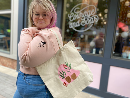 Embroidered Plant Tote Bag