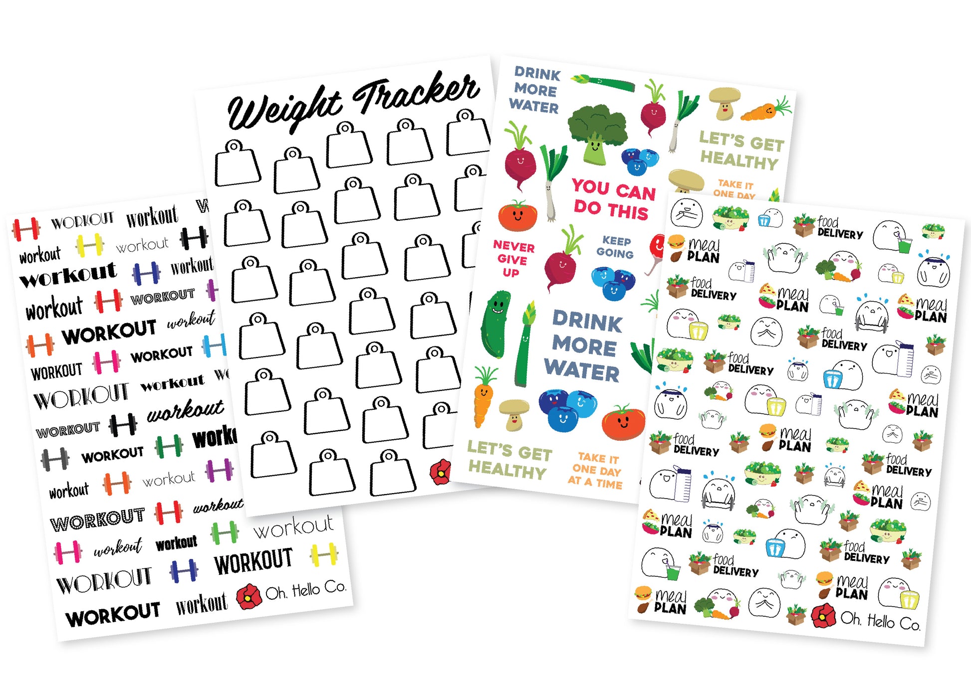 Health & Fitness Stickers - Oh, Hello Stationery Co. bullet journal Erin Condren stickers scrapbook planner case customized gifts mugs Travlers Notebook unique fun 