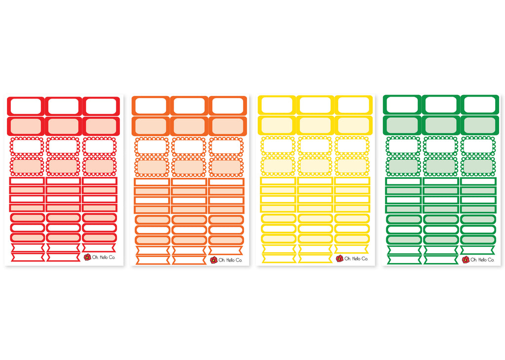 A5 Rainbow Functional Box Stickers - Red, Orange, Yellow & Green