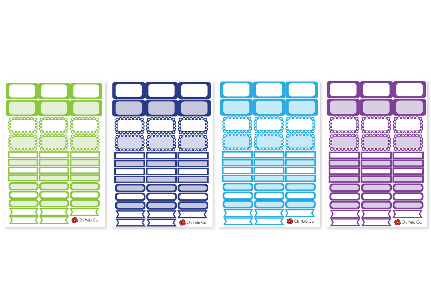 A5 Rainbow Functional Box Stickers - Light Green, Blue, Light Blue, Purple