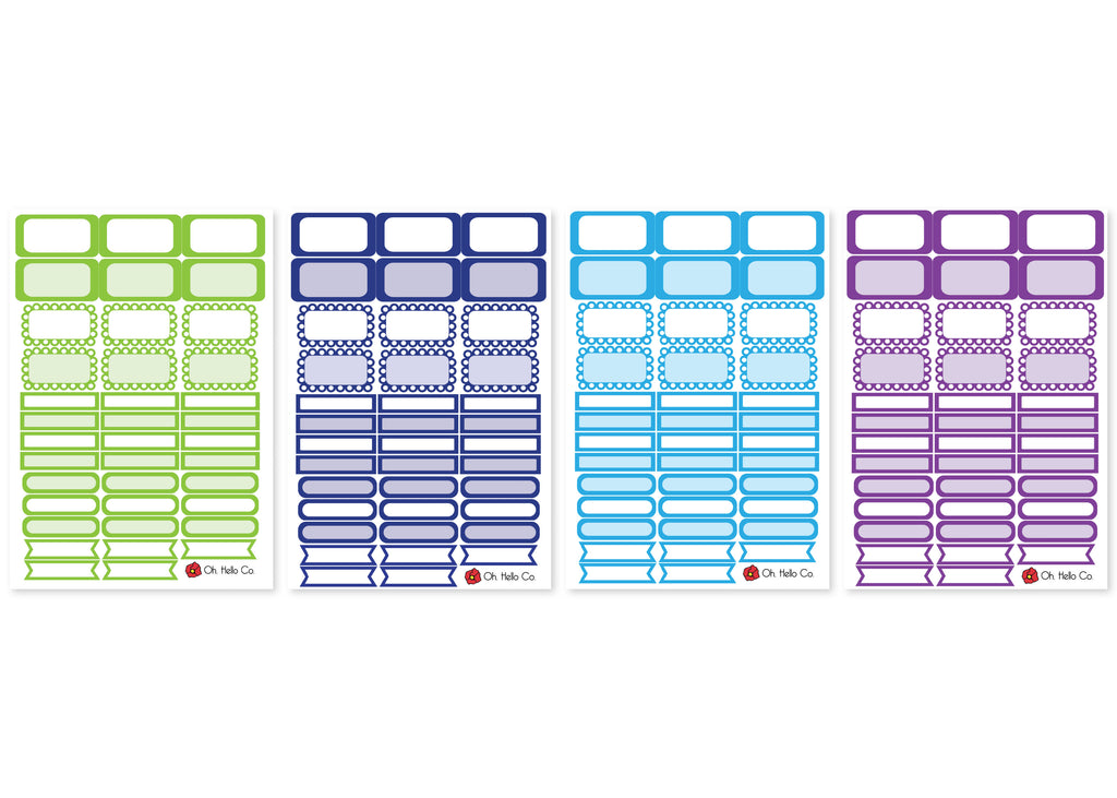 A5 Rainbow Functional Box Stickers - Light Green, Blue, Light Blue, Purple