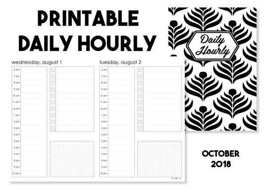 Printable Daily Hourly Traveler's Notebook Insert - October 2018 - Oh, Hello Stationery Co. bullet journal Erin Condren stickers scrapbook planner case customized gifts mugs Travlers Notebook unique fun 