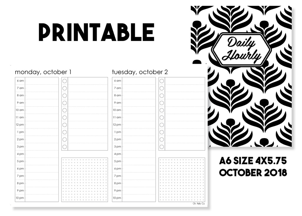 Printable Daily Hourly Traveler's Notebook Insert - October 2018 - Oh, Hello Stationery Co. bullet journal Erin Condren stickers scrapbook planner case customized gifts mugs Travlers Notebook unique fun 