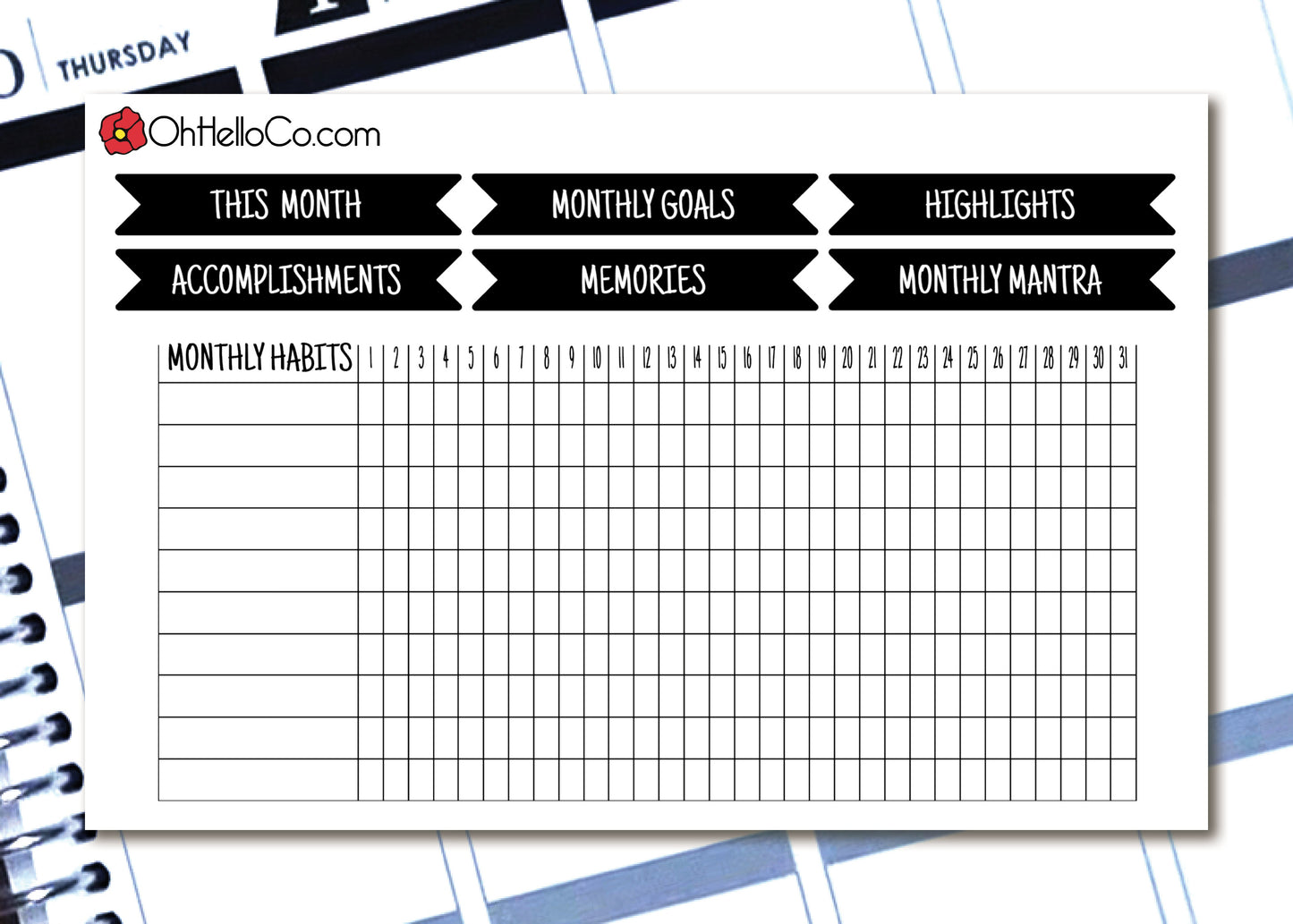 Monthly Habit Tracker List Stickers