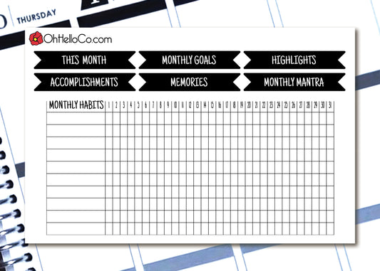 Monthly Habit Tracker List Stickers