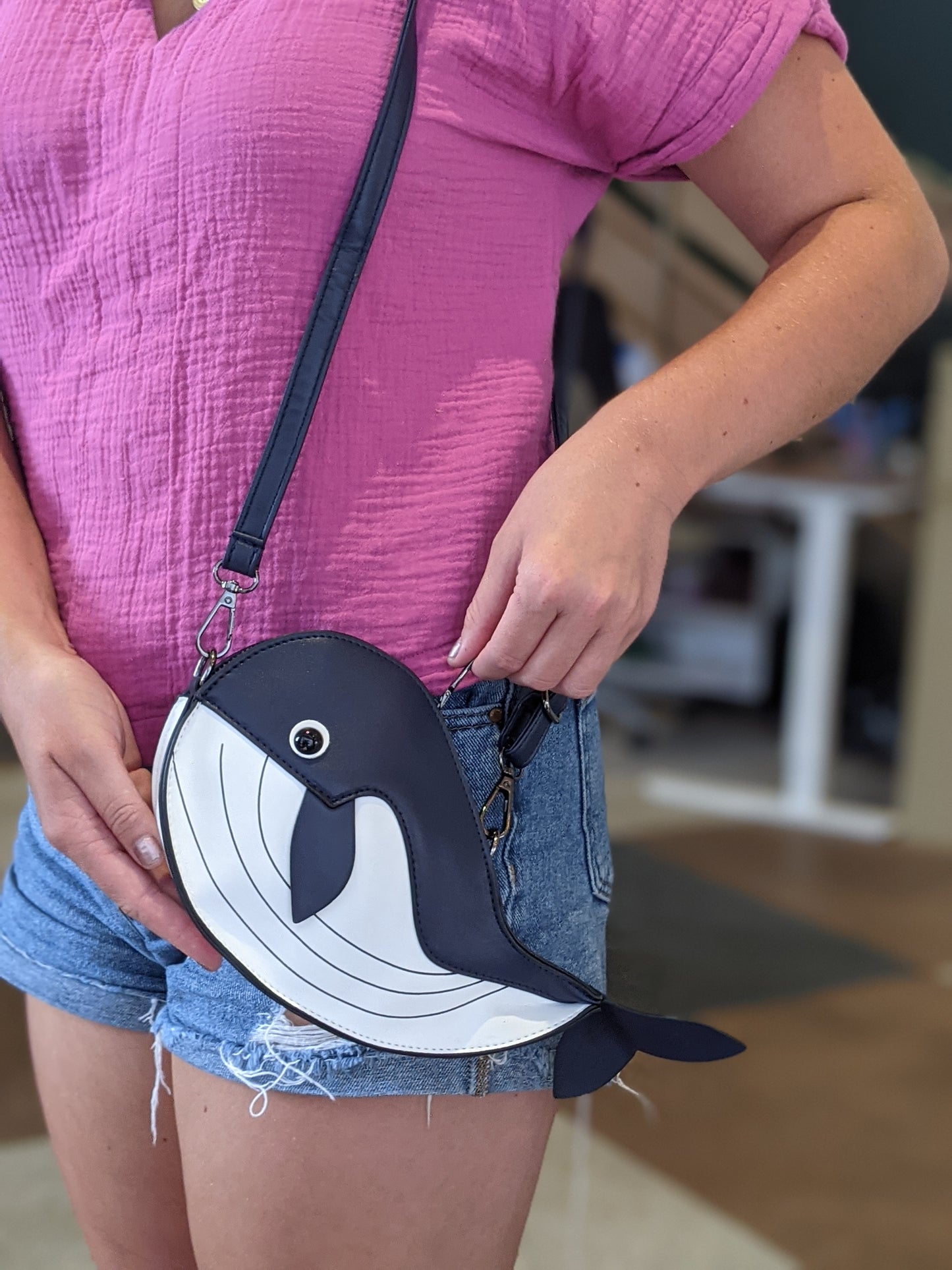 Dark Blue Whale Shaped Handbag Purse