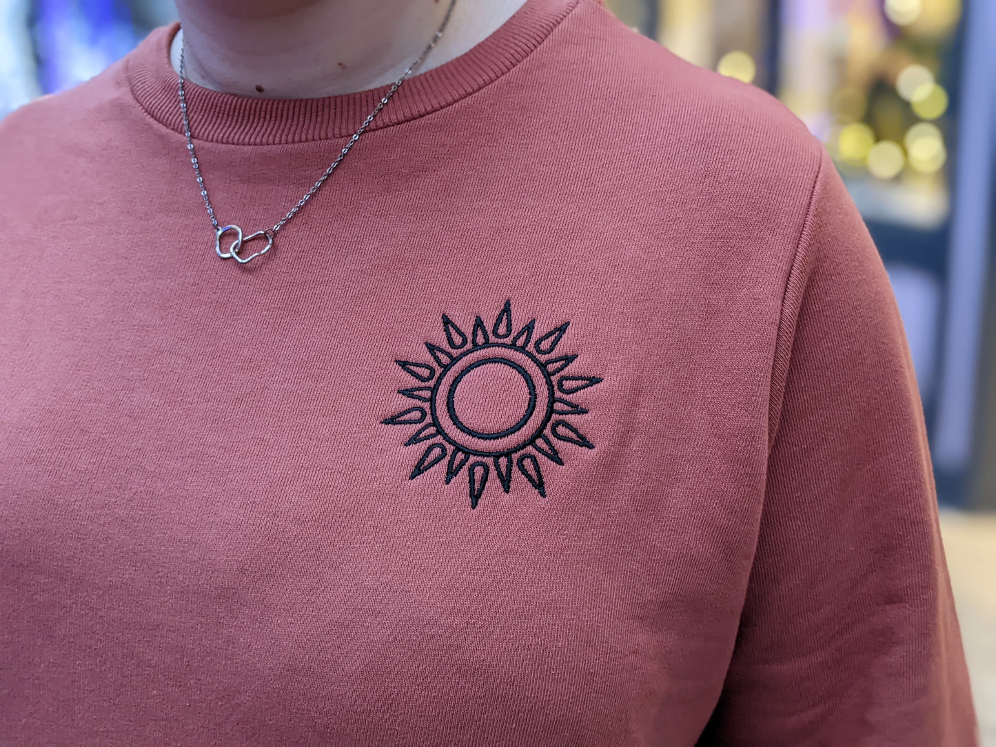 Embroidered Moon Phase Sweatshirt Burnt Orange