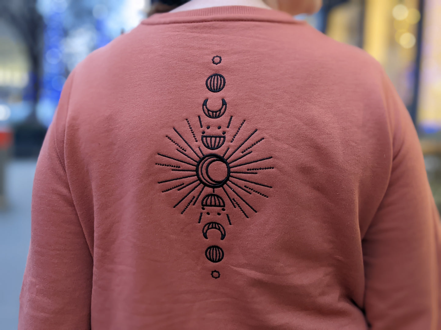 Embroidered Moon Phase Sweatshirt Burnt Orange