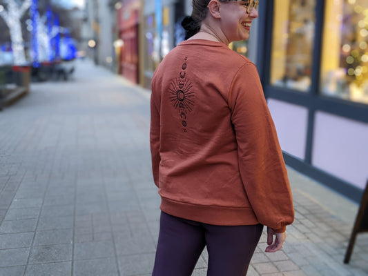 Embroidered Moon Phase Sweatshirt Burnt Orange