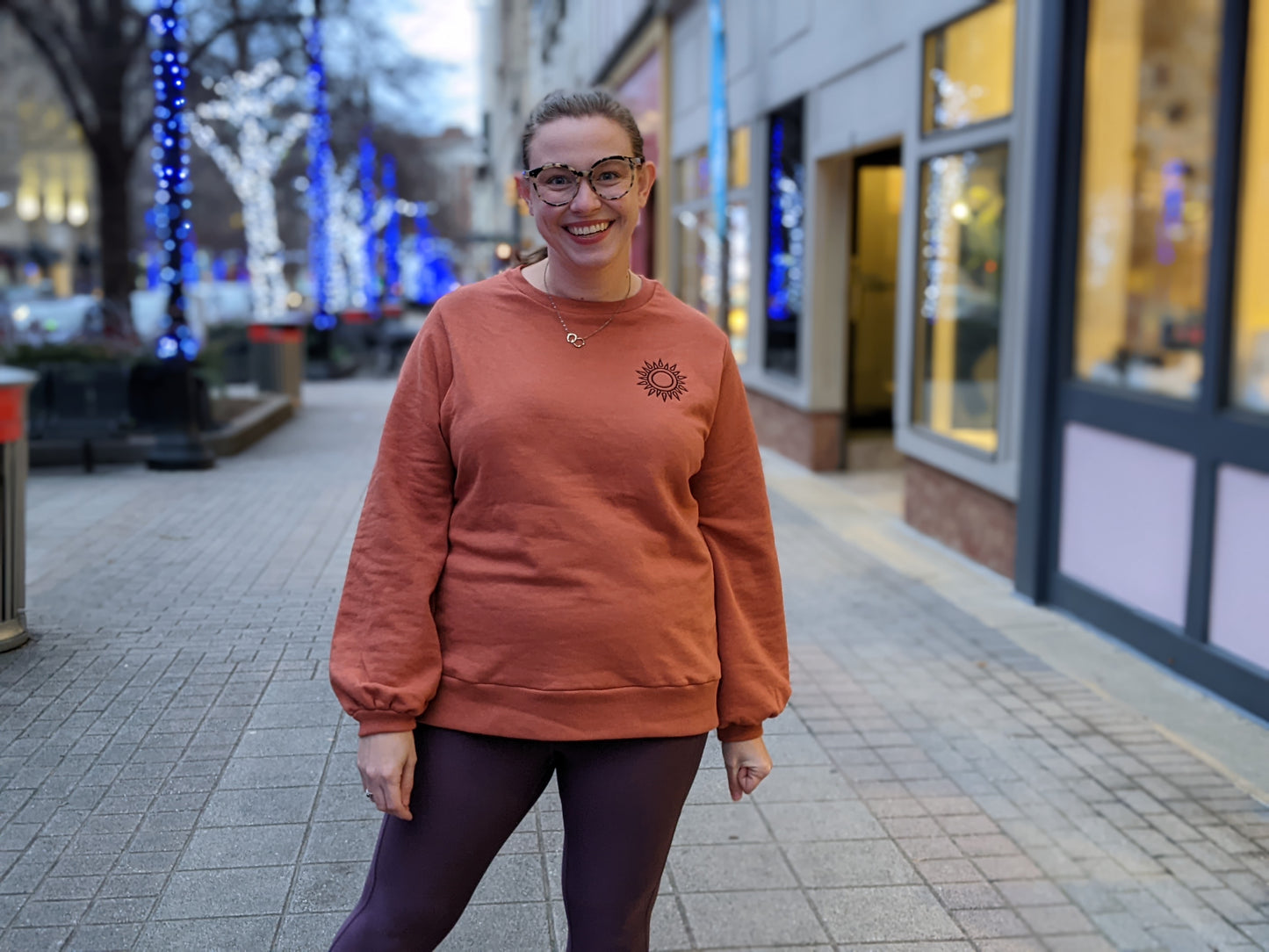 Embroidered Moon Phase Sweatshirt Burnt Orange