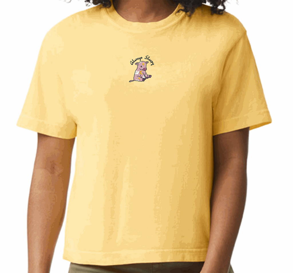 Embroidered Sleepy Cow Boxy Tee - Orchid/Butter