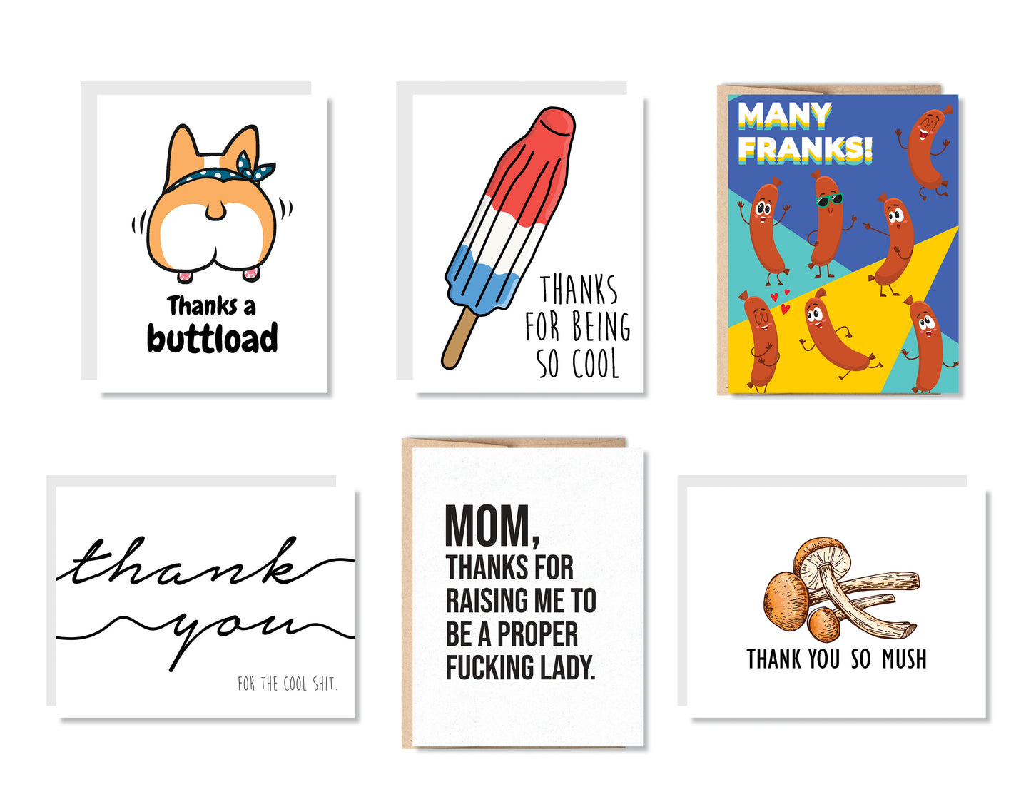 Funny Thank You Greeting Card Set or Single - Set #1