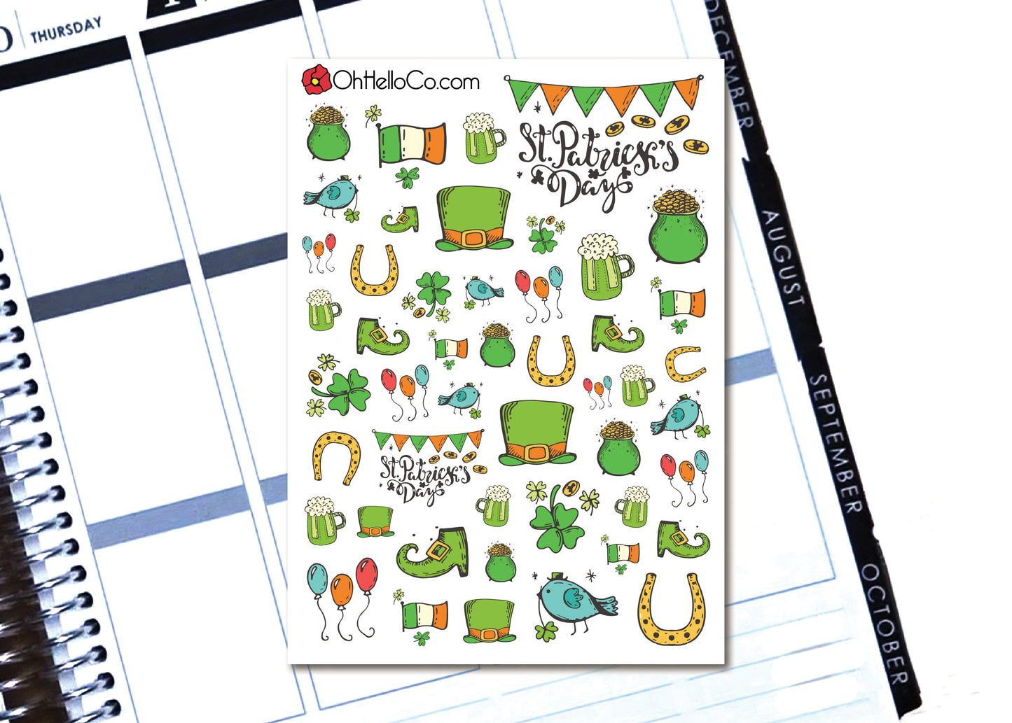 St. Patrick's Day Doodles - Printable Stickers for the Silhouette - Oh, Hello Stationery Co. bullet journal Erin Condren stickers scrapbook planner case customized gifts mugs Travlers Notebook unique fun 