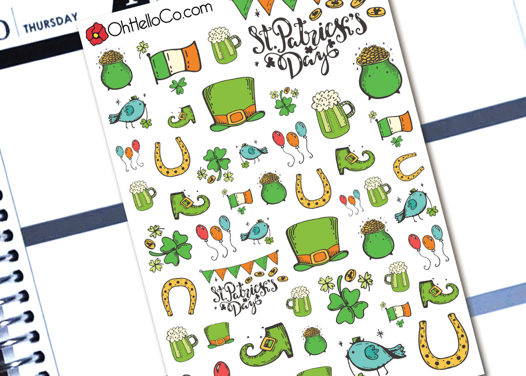 St. Patrick's Day Doodles - Printable Stickers for the Silhouette - Oh, Hello Stationery Co. bullet journal Erin Condren stickers scrapbook planner case customized gifts mugs Travlers Notebook unique fun 