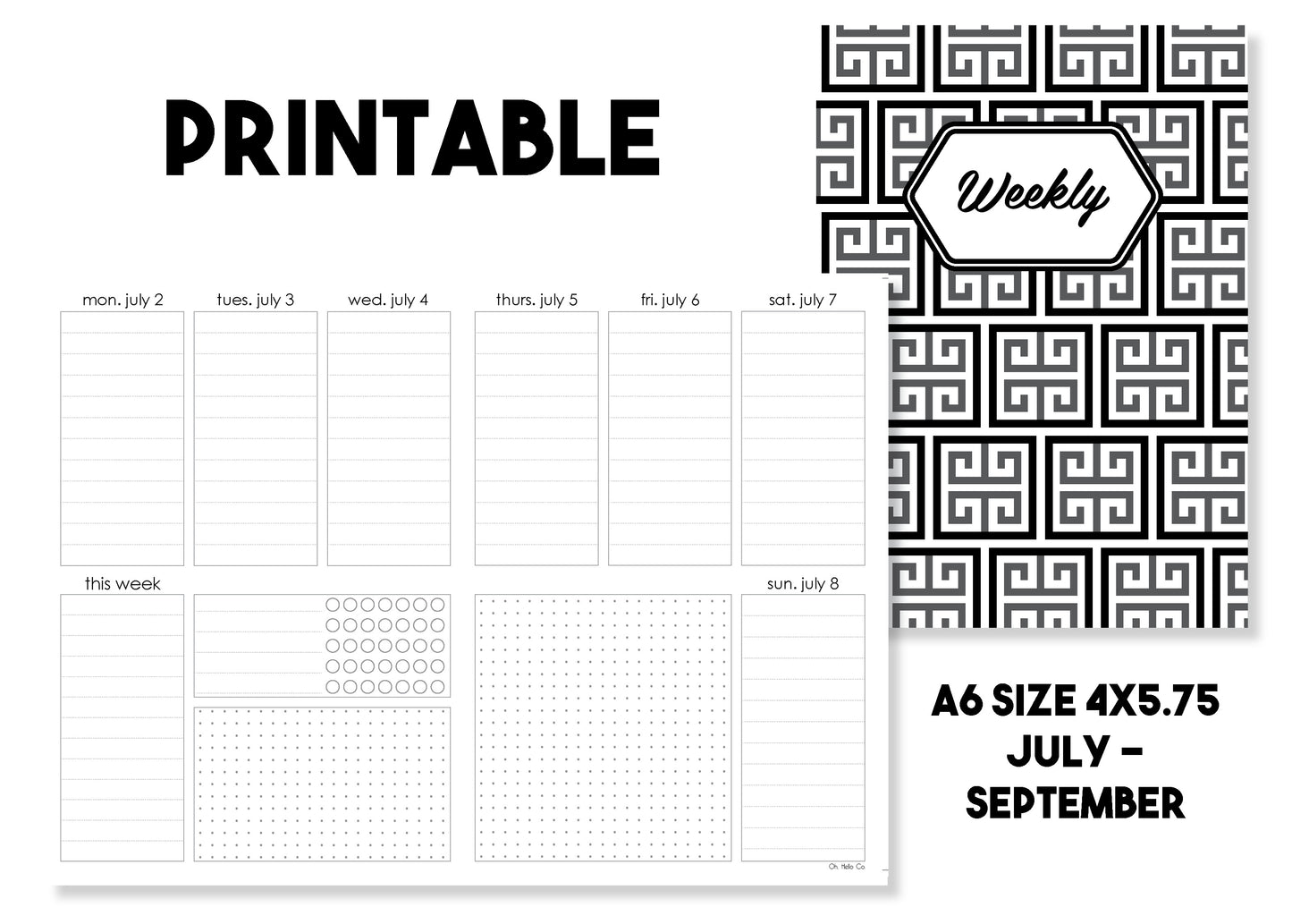 Printable Standard Weekly Traveler's Notebook Insert - July-September 2018 - Oh, Hello Stationery Co. bullet journal Erin Condren stickers scrapbook planner case customized gifts mugs Travlers Notebook unique fun 